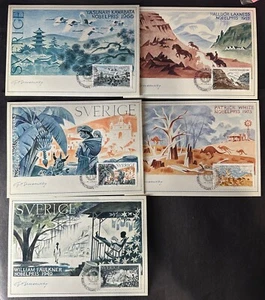 SWEEDEN 1985 NOBEL PRIZE MAXIMUM CARDS WATERCOLOURS HORSES BIRDS KANGAROO 19764 - Picture 1 of 1