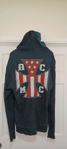 Affliction Reversible Thermal  Zip Hoodie Mens XL Iron Cross MC Skulls Indian - Picture 1 of 5