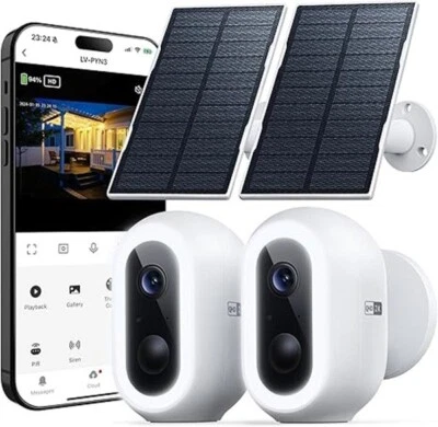 LAVIEW 2Pack 2K Solar Security Camera Wireless Outdoor Spotlight Color Night Vision