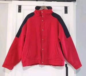 Vtg Woolrich Mens XL Red Navy Wool Sherpa Lined Zip Snap Jacket Dolman See Photo - Picture 1 of 13