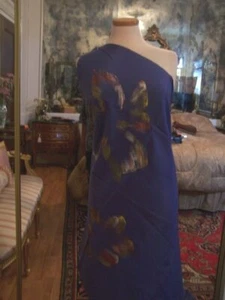 PURE SILK ITALIAN DESIGNER FABRIC SOFT BLUE W/ HANDPAINTED MULTICOLOR FLOWERS 3y - Picture 1 of 6