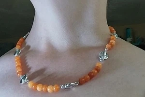 Jewelry Set-Earring and Necklace Set (orange/metal) Made by me ♡!! - Picture 1 of 5