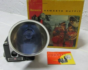 VINTAGE 1950s KODAK BROWNIE HAWKEYE CAMERA w/ FLASH & BULB & MANUAL & BOX - Picture 1 of 8