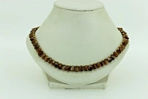Nice Light Brown Teardrop Shaped 17" Beaded Necklace W/ Gold Tone Toggle Clasp   - Picture 1 of 6