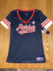 NEW ENGLAND PATRIOTS NFL NEW ERA WOMEN'S LACE UP V-NECK SHIRT LARGE - Picture 1 of 4