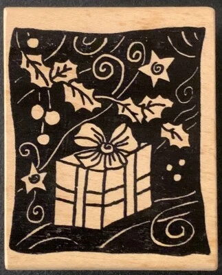 Presente de Natal magenta e carimbo de borracha de azevinho - Imagem 1 de 3