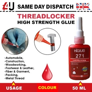 271 ALTA RESISTENCIA (50ML) ROJO BLOQUEO TUERCA ADHESIVA PERNO TORNILLO PEGAMENTO - Imagen 1 de 12