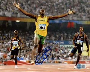 FOTO 8x10 firmada por USAIN BOLT PISTA OLÍMPICA MEDALLISTA DE ORO BECKETT BAS - Imagen 1 de 2