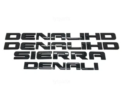 4 PIEZAS NUEVO 11-19 Negro Mate GMC Sierra Denali Duramax 2500HD 3500HD Insignias Emblema Foto 1 de 4