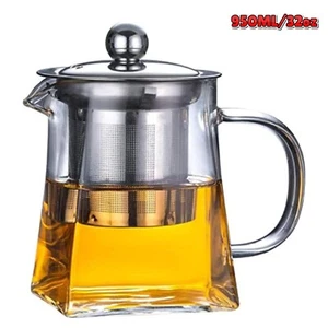 Glass Teapot with Infuser & Lid Borosilicate Tea Kettle 950ML Stovetop Safe - Picture 1 of 7