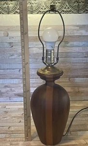 DANISH Mid Century Modern Solid Wood Table Lamp Teak? HEAVY 22” Vintage Stripe - Picture 1 of 4