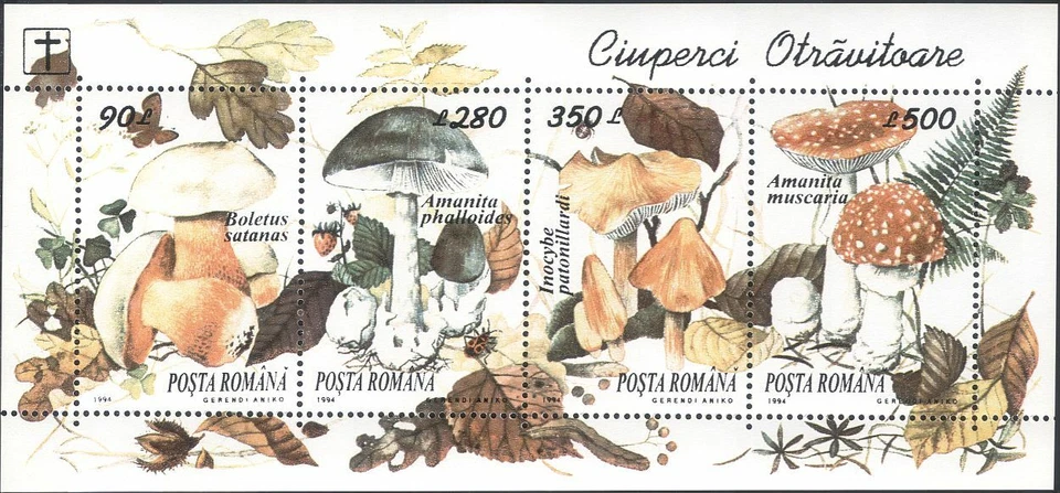 Romênia 1994 Fungos Venenosos/Cogumelos/Insetos/Natureza 4v m/s (b2486) - Imagem 1 de 1