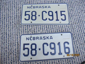 Nebraska Nummernschild sequentielles Paar 80er # 58-C915 und # 58-C916 sehr schön - Bild 1 von 6
