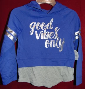 PONY TAILS Girls Size 6X Colorblock Hoodie "Good Vibes Only" Purple & Gray - Picture 1 of 7