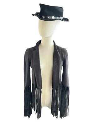 Rebecca Minkoff Black Leather Fringe Jacket Western Boho Chic Style Women’s XS - Image 1 of 4