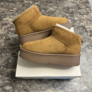 SO Damen Wildleder Stiefeletten Plateau Stiefel Kastanienbraun Fell gefüttert Größe 8 NEU IM KARTON - Bild 1 von 5