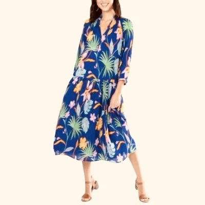 Tori Richard Honolulu Floral Hawaiian Drop Waist Crepe Dress Sz XS Resort Preppy - Image 1 of 4