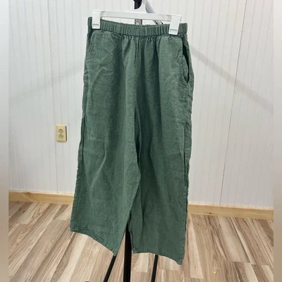 Flax by Jeanne Englehart Olive Green Linen wide leg pants - Image 1 of 4