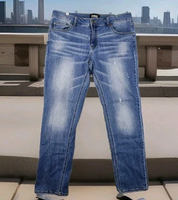 Jeans Rebel Para Hombres 38x32 Medido Azul Envejecido Corte Bota Suelto Diseñador Suelto  Foto 1 de 4