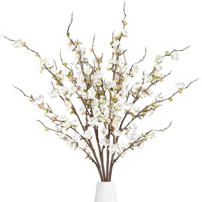 Flores artificiales de flor de ciruelo 4 piezas tallos de imitación de flor de cerezo imitación seda plu... Foto 1 de 4