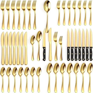 49 Piece Gold Silverware Set - Service for 8 - Stainless Steel Gold Flatware ... - Picture 1 of 6