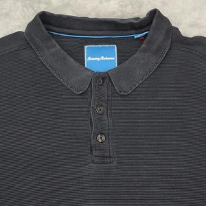 Tommy Bahama Polo Shirt Mens 2XL Charcoal Gray Silk Cotton Long Sleeve Rib Knit - Picture 1 of 14