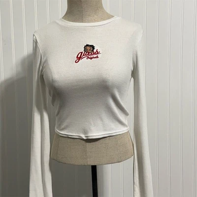 Camiseta GUESS Originals X Betty Boop Recortada Tejida Acanalada M Y2K Gráfica Manga Larga Foto 1 de 4