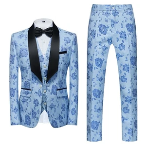 Tuta uomo stampa floreale 3 pezzi giacca blazer gilet pantaloni matrimonio festa abito formale - Foto 1 di 32