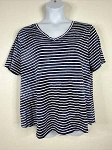 Terra & Sky Womens Plus Size 2X Blue Tie-Dyed Stripe V-neck T-shirt Short Sleeve - Picture 1 of 9