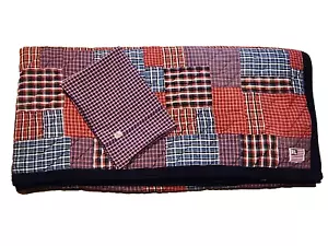 Trapunta vintage Ralph Lauren patchwork plaid reversibile in velluto a coste Queen con federe - Foto 1 di 6