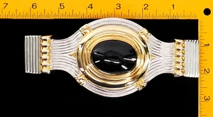 ALEXiS KiRK HUGE CRAZY 80s ViNTAGE STUNNiNG SiLVER & GOLD JEWELED BELT BUCKLE - Picture 1 of 9