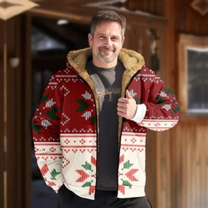 Men's Christmas 3D Print Fleece Hoodie Sweater Multi Color Zip Jacket - Picture 1 of 22