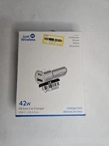 Just Wireless Pro Series 42W 2-Port USB-A & USB-C Car Charger - Silver & White - Picture 1 of 4