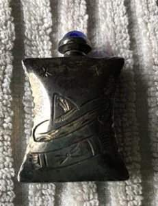 UNIQUE ANTIQUE STERLING SILVER MINI DECANTER,PERFUME BOTTLE,FLASK-BLUE CABOCHON  - Picture 1 of 7