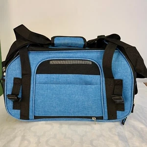 EliteField Dog Cat Crate 3- Door Folding Carrying Soft 17" L x 11" H x 9” Blue - Picture 1 of 10