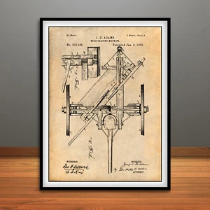 1885 Adams Road Grader Patent Print Art Drawing Poster - Picture 1 of 5