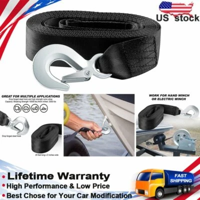 Deluxe Boat Trailer Replacement Winch Strap 2" X20' 10000LB With Snap Hook Quick - Image 1 of 4