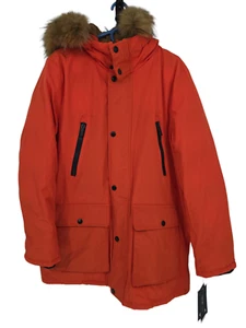 Club Room Mens Large Coat Orange Water Resistant Faux Fur Insulated Hooded NWT - Picture 1 of 10