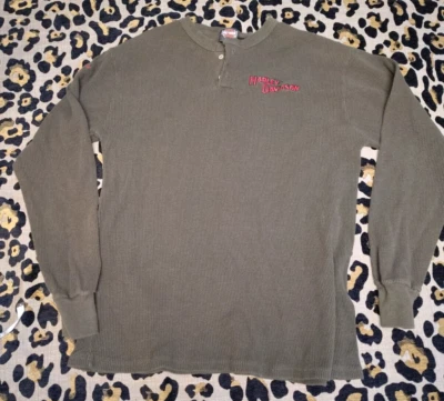 Винтажный, Harley-Davidson, длинным рукавом, Henley, рубашка, мужской L, зеленый, Cabo San Lucas - Изображение 1 из 4