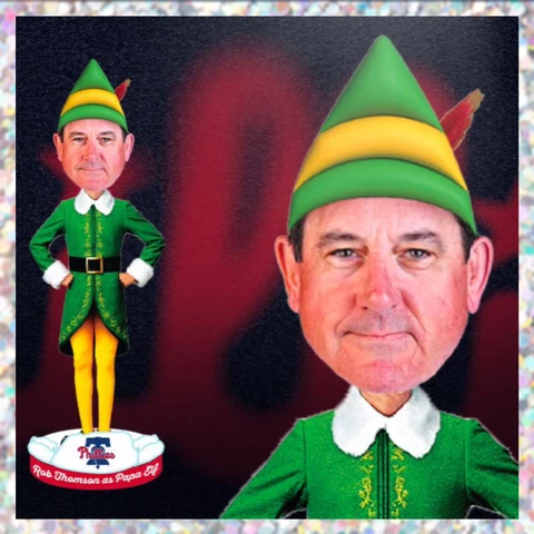 Phillies Rob Thomson As Papa Elf Bobblehead, Ltd To 1,000 Pcs, X-mas In July SGA Cover