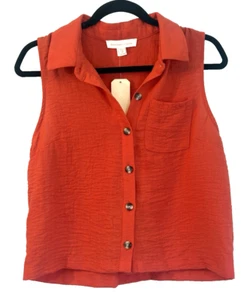 Monteau Los Angeles ärmelloses Oberteil mit Kragen hellorange Größe Medium Damen neu mit Etikett - Bild 1 von 7