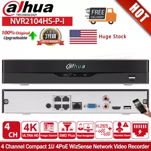 US Dahua 4K 8MP 4Ch NVR PoE NVR2104HS-P-I2 Compact 1U WizSense AI HDD 1SATA - Bild 1 von 12