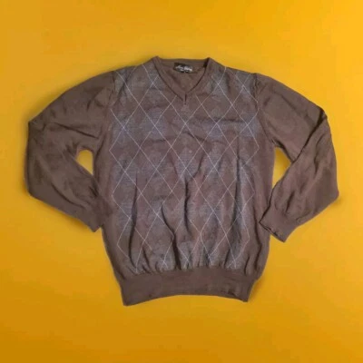 Vintage Sweater Mario Gilberti Mens Medium Brown Plaid 1960s V-neck Italy Made Foto 1 de 4