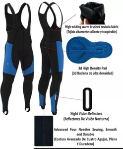 Medias con tirantes de ciclismo acolchadas térmicas para hombre - Leggings largos de invierno en azul - Imagen 1 de 6
