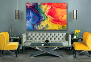 Colourful Marbling Abstract Bright Bold Painting Canvas Print Big Wall Art