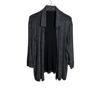 Vikki Vi size 1X black & white open cardigan jacket slinky knit - Picture 1 of 9