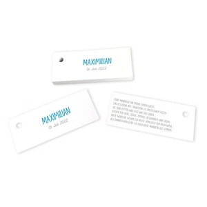 28 Kärtchen personalisiert Vorname & Datum Taufe Kommunion Junge Gastgeschenk - Bild 1 von 1