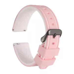 Silicone Watch Bands 20mm Soft Watch Bands with Black Buckle, Pink White - Picture 1 of 6