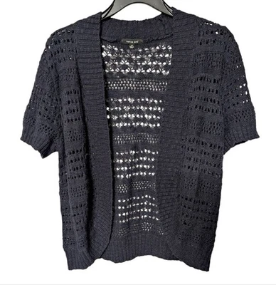 Cardigã Verve Ami azul marinho escuro aberto malha em camadas tamanho médio - Imagem 1 de 4