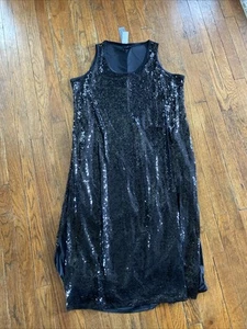 New Lane Bryant Black Sequin Tank Shift Dress Women's 22/24 Sleeveless Midi - Picture 1 of 8